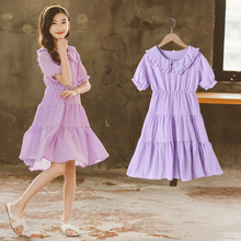 女童裙子新款韩版儿童娃娃领公主裙中大童夏季连衣裙度假童装