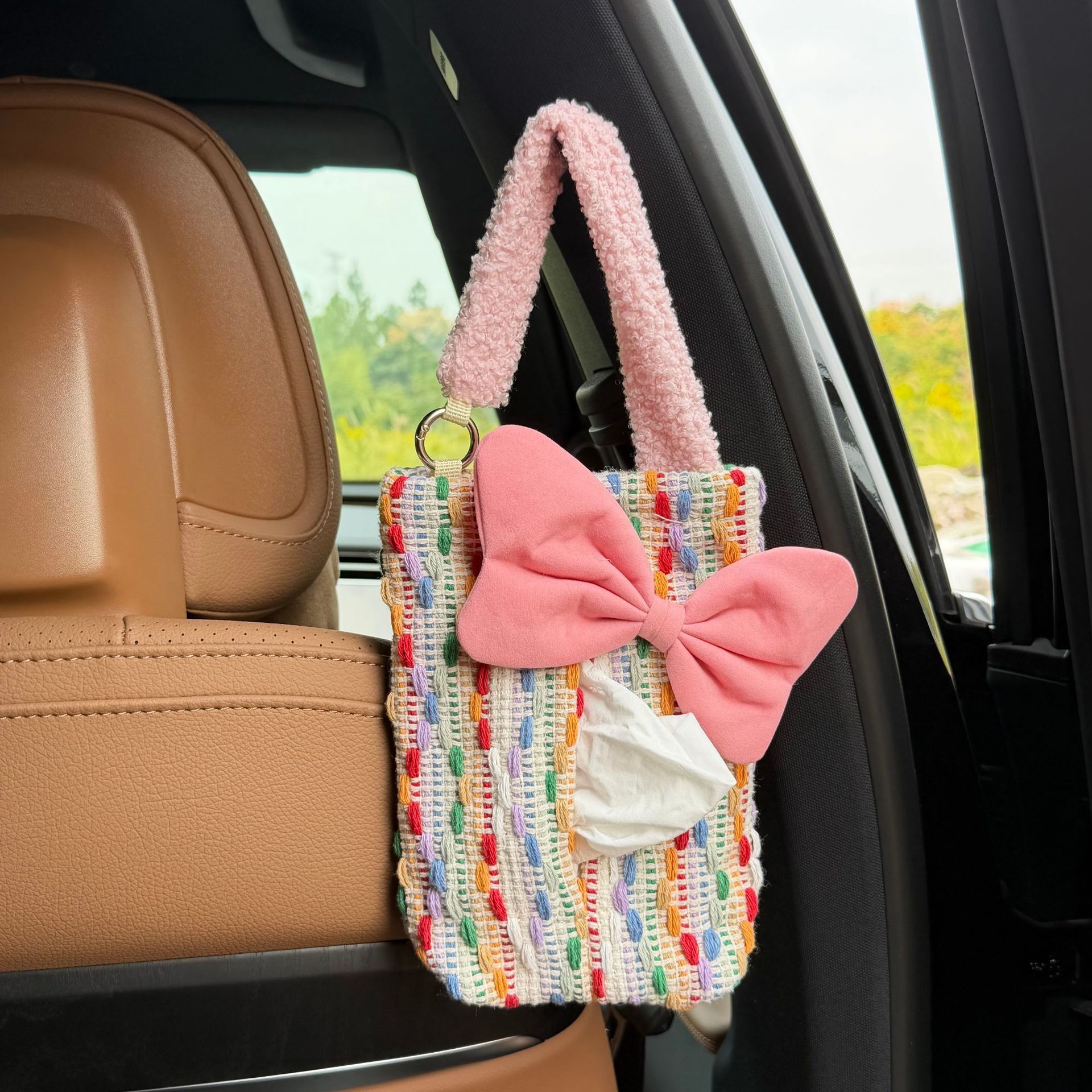 New Plush Car Tissue Bag West Highland Sunflower Small Pendant Car Interior Decoration Seat Back Tissue Box