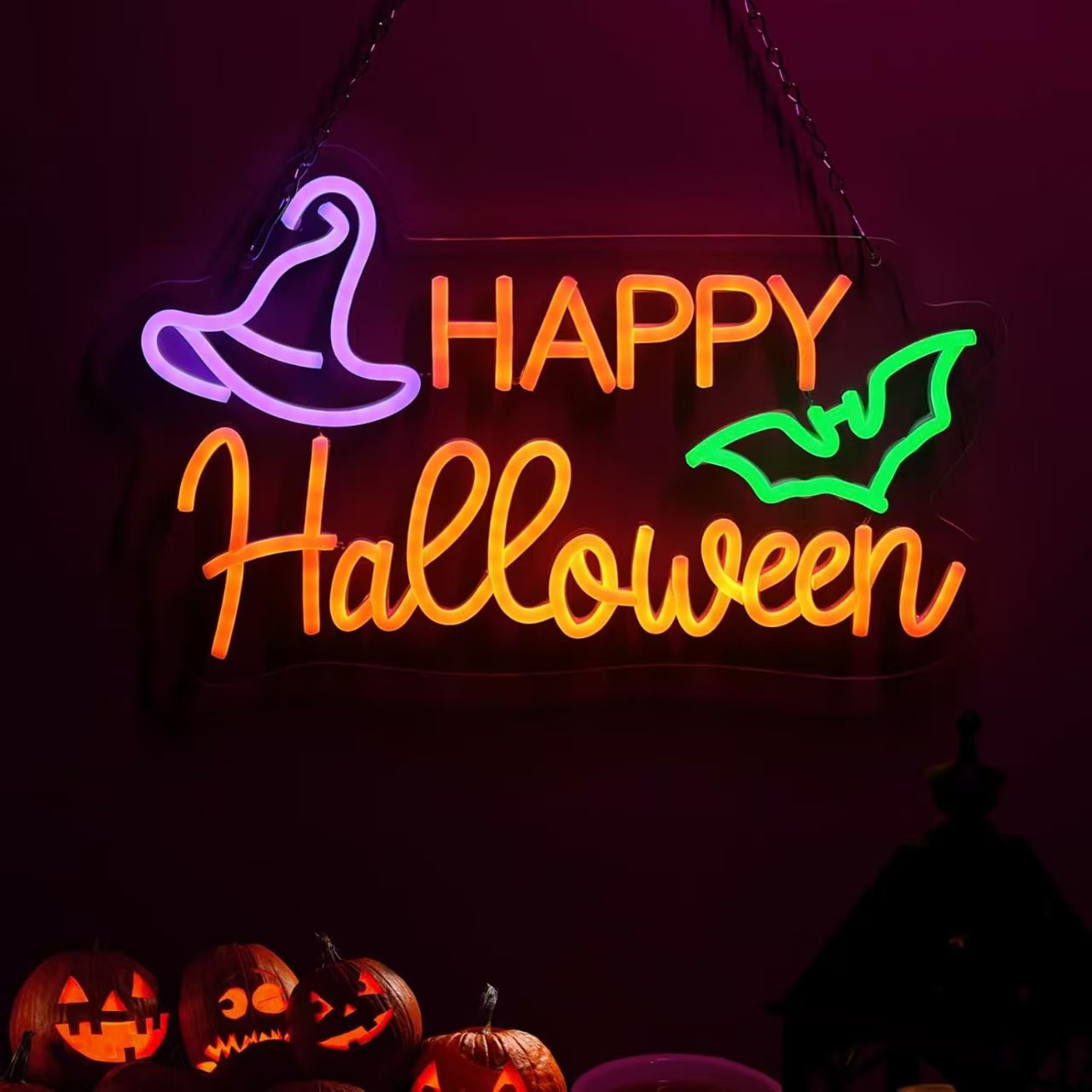 Luz de neón transfronteriza amazónica personalizada calabaza fantasma de Halloween luces decorativas happy Halloween atmósfera