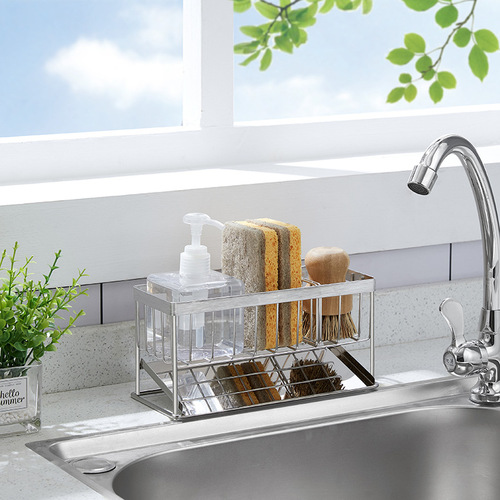 Kitchen countertop stainless steel drain rack sponge storage basket hand soap storage rack dishwashing sink storage rack sponge rack