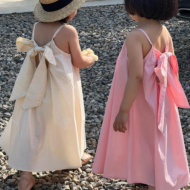 2024新款夏季韩版女童吊带连衣裙甜美可爱纯色夏裙外贸批发1-10岁