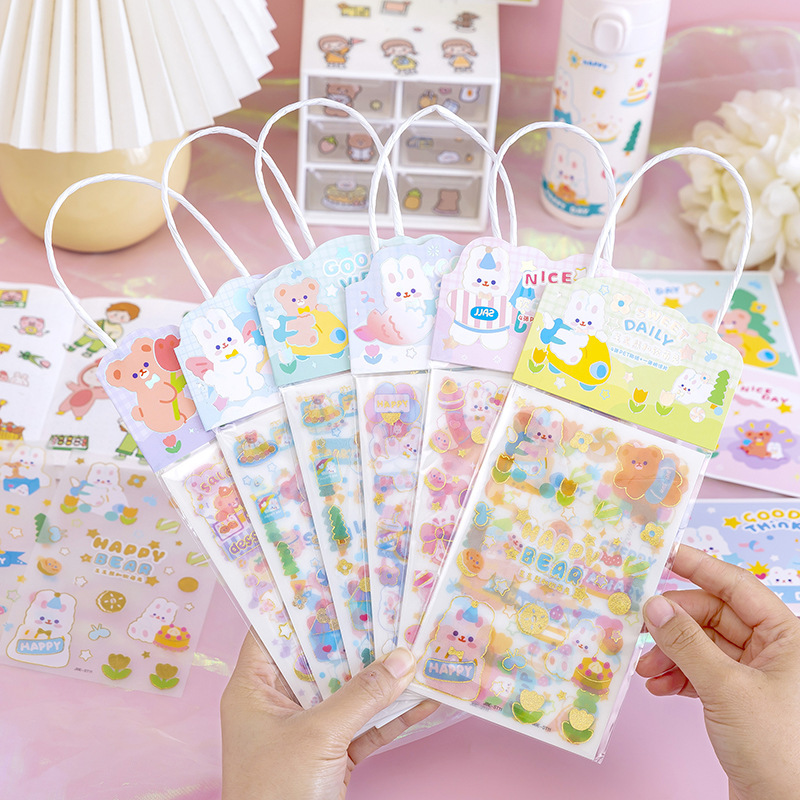 Cartoon handheld children's high quality sticker, toy for students, does not require cutting, DIY