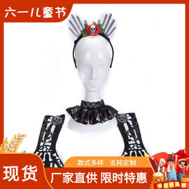 新款欧美鬼节万圣节道具 骨头骷髅头箍套装带手套围脖