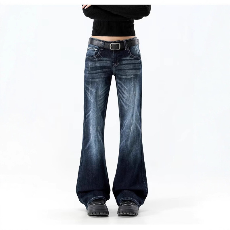 New Trendy American Retro Blue-Gray Straight-Leg Flared Jeans for Women, Low-Waist, Stretchy, Slim-Fit, Flattering Bootcut Pants New Trendy American Retro Blue-Gray Straight-Leg Flared Jeans for Women, Low-Waist, Stretchy, Slim-Fit, Flattering Bootcut Pants