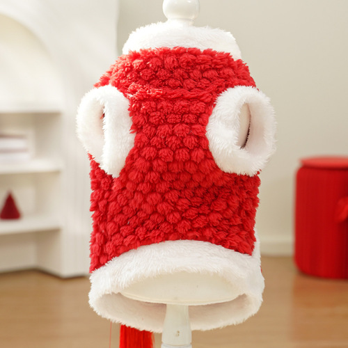 New Year Traditional Style Embroidered Pet Dog and Cat Cozy Warm Clothing, Teddy Bear Fuzzy Dog and Cat Tangzhuang Clothes, Pet Supplies and Fashion Accessories