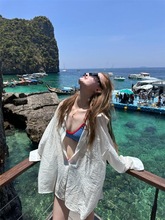 宽松慵懒风白色薄款衬衫上衣外套女装夏季新款中长款防晒开衫衬衣