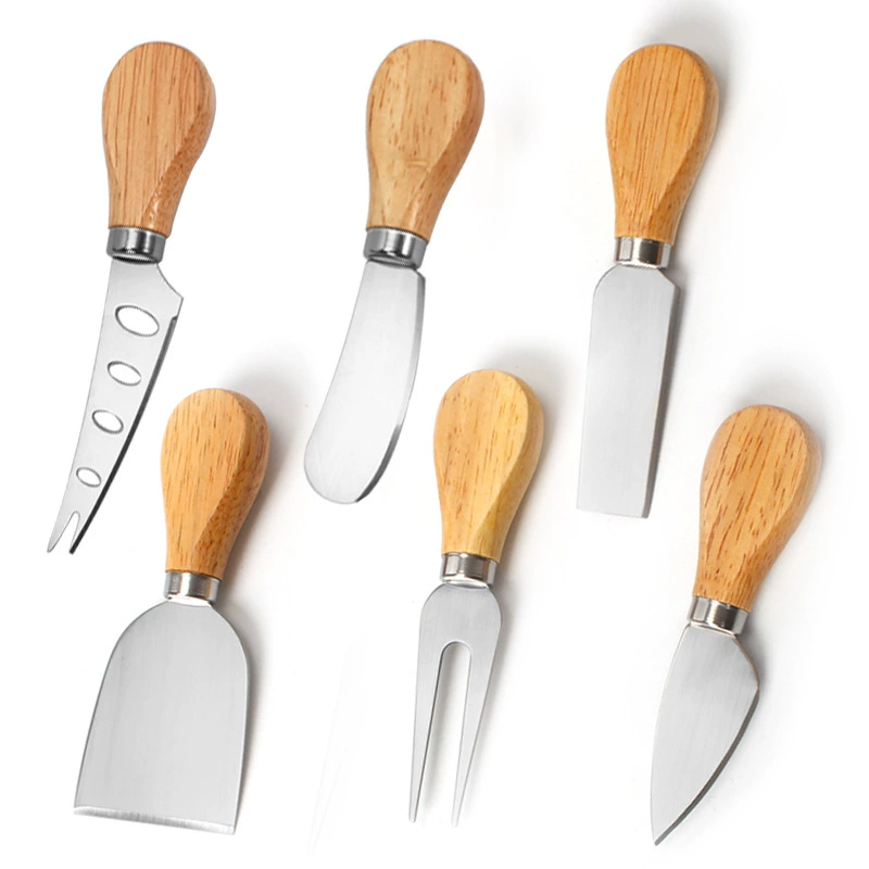 Полированный сырный нож и вилка Набор из 4 предметов Дубовая ручка Нож для сыра Торт Пицца Инструмент Нож для масла