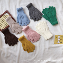 Children's winter gloves, trendy Korean-style, solid color, extended finger holes, versatile for both boys and girls, finger-knit gloves
