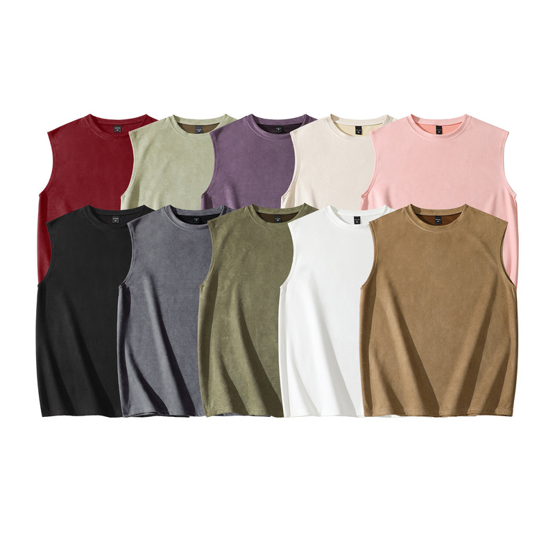 240g Suede Solid Color Sleeveless Vest T-Shirt for Men, Summer Non-Iron Outdoor Unisex Daily Vest, in Stock 240g Suede Solid Color Sleeveless Vest T-Shirt for Men, Summer Non-Iron Outdoor Unisex Daily Vest, in Stock