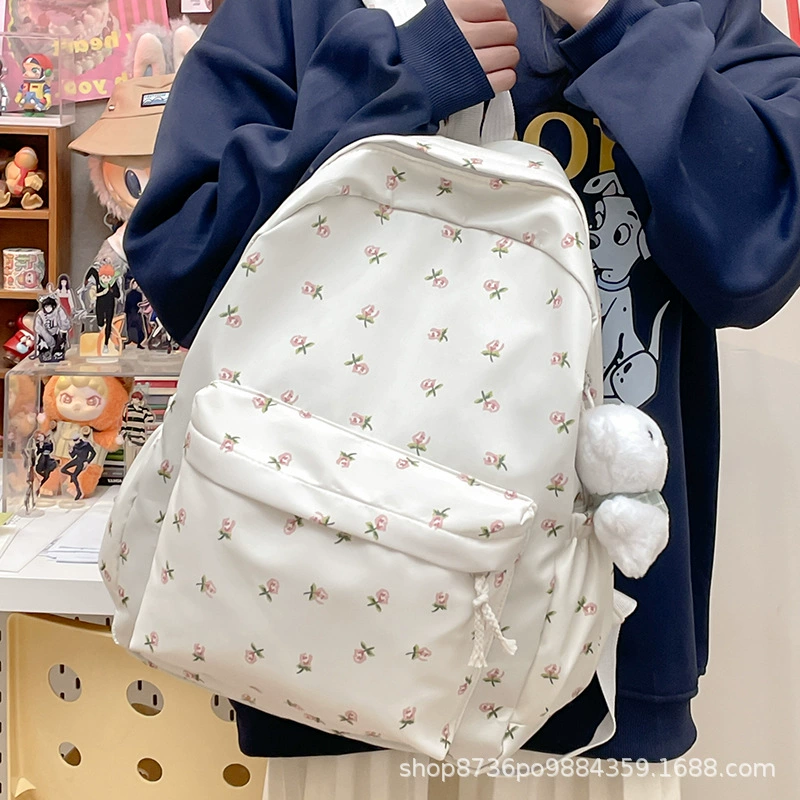 Backpack, floral print shoulder school bag, lightweight leisure travel, 0.38 kg