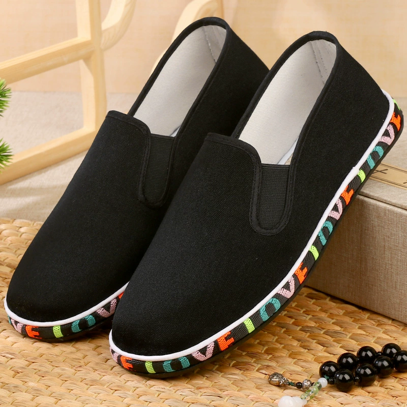 Модные повседневные туфли из ткани с многослойным низ говяжьим бруском на резиновой подошве черные туфли легкие и удобные мужские рабочие туфли среднего и пожилого возраста