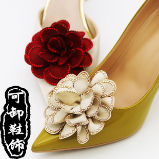 Cross-Border High-Heeled Shoes Accessories Detachable Shoe Buckles Rose Shoe Decorations Fabric Shoe Accessories Rhinestone Wedding Shoe Flowers