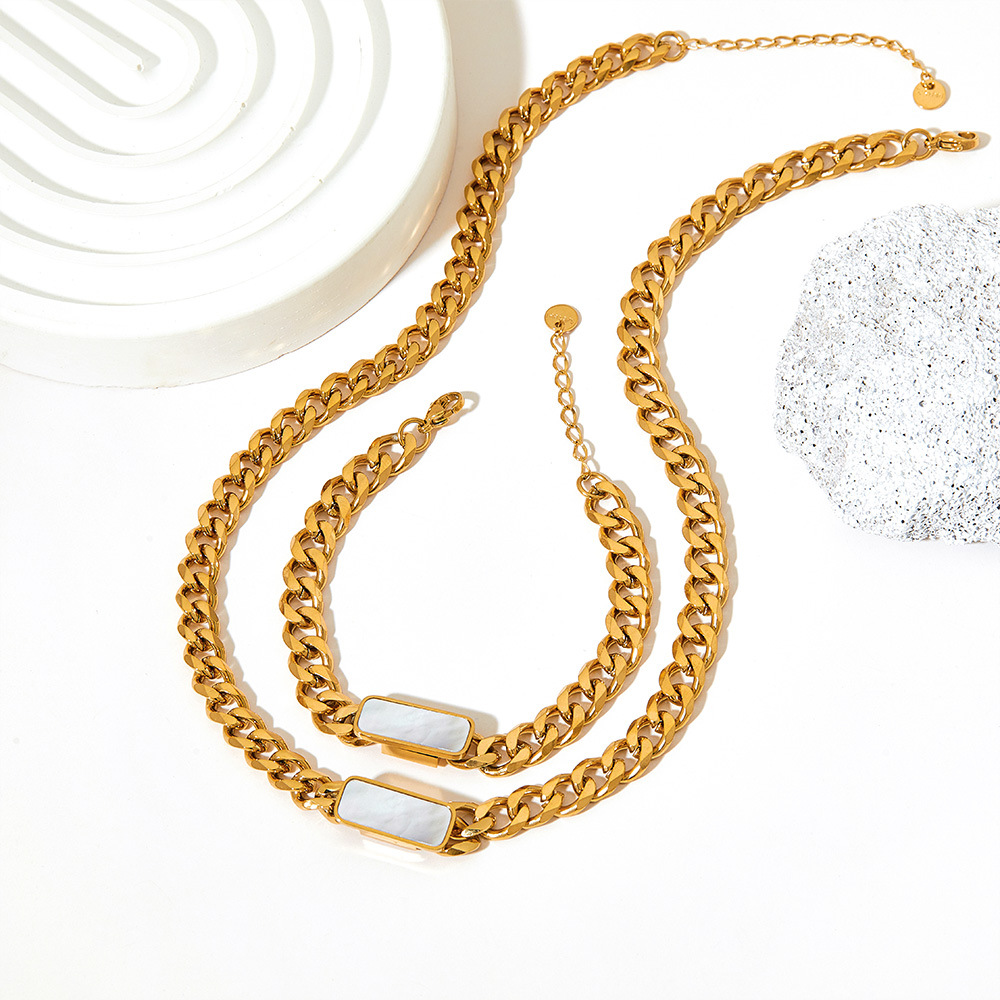 Bracelets, Necklace Classification Wholesale Jewelry Fashion Rectangle 304 Stainless Steel Shell 16K Gold Plated White Gold Plated Gold Plated Inlay Stainless Steel Jewelry Sets