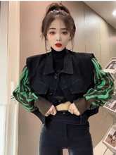 拼接斑马纹针织袖夹克外套女2025春季新款小个子宽松短款牛仔上衣