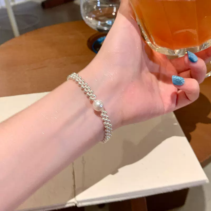 夏日银珠编织手链女款轻奢小众精致串珠手饰高颜值学生党闺蜜高级