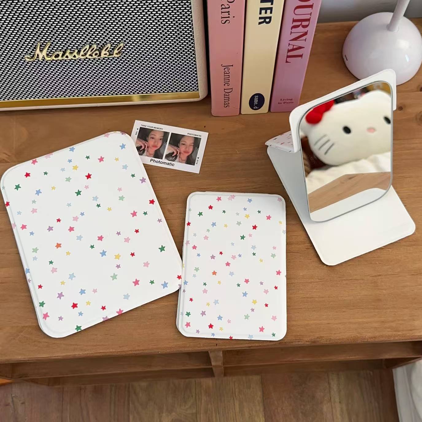 彩色星星新款折叠小镜子化妆镜高颜值学生卧室宿舍桌面可立梳妆镜