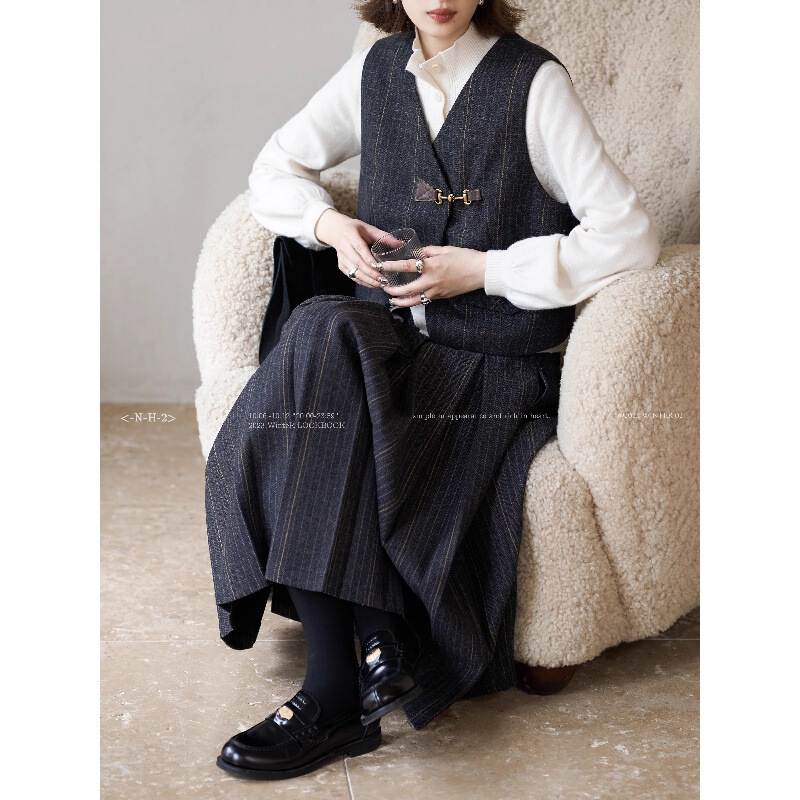Line Drawing Workshop "Hogwarts" Retro Plaid Wool Suit/Pleated Skirt/Vest Suit
