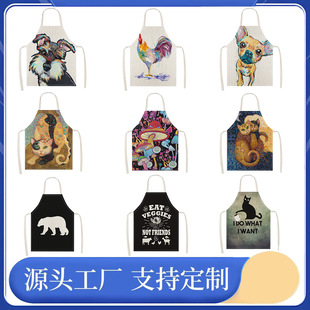Factory Direct Sales Cross-border New Apron, Oil-proof and Anti-fouling Smock, Fashionable Printed Linen Family Halter Apron
