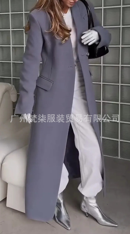 欧美跨境2025亚马逊TK爆款气质百搭长款西服大衣休闲开衫风衣外套|undefined