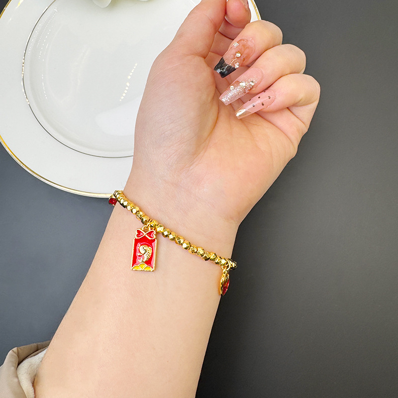 Nuevos productos de pulsera de oro de Gufa Sha estilo palacio esmalte goteo de aceite de marca Fu pulsera de diseño de moda nacional no se desvanecerá joyas