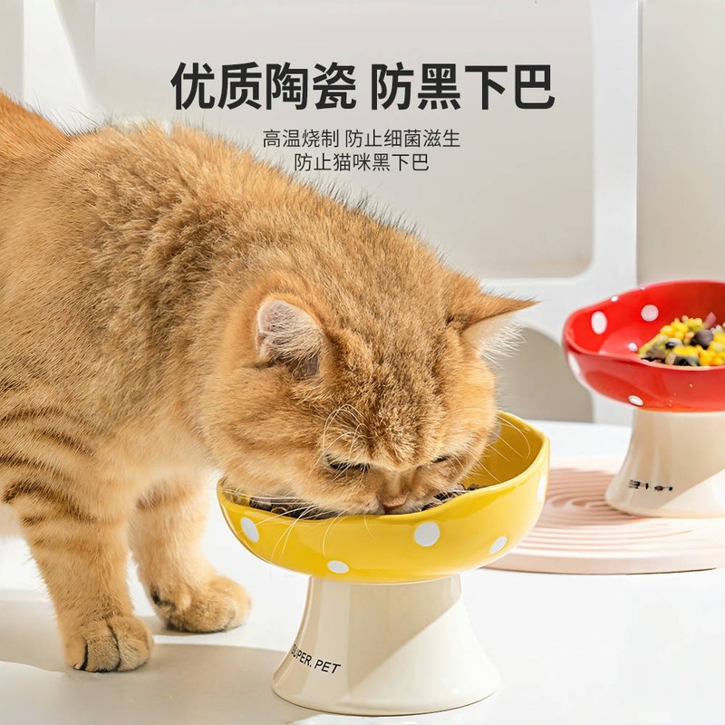 猫の碗の陶磁器の碗の大口径の猫の食器の陶磁器の斜めな口の碗はひっくり返ることを防ぎます。|undefined
