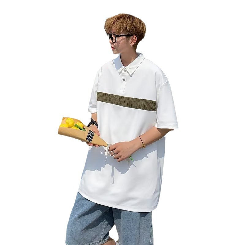 Camiseta de hombre de nuevo estilo polo camisa de hombre de manga corta solapa media manga tendencia camiseta costura tela transpirable