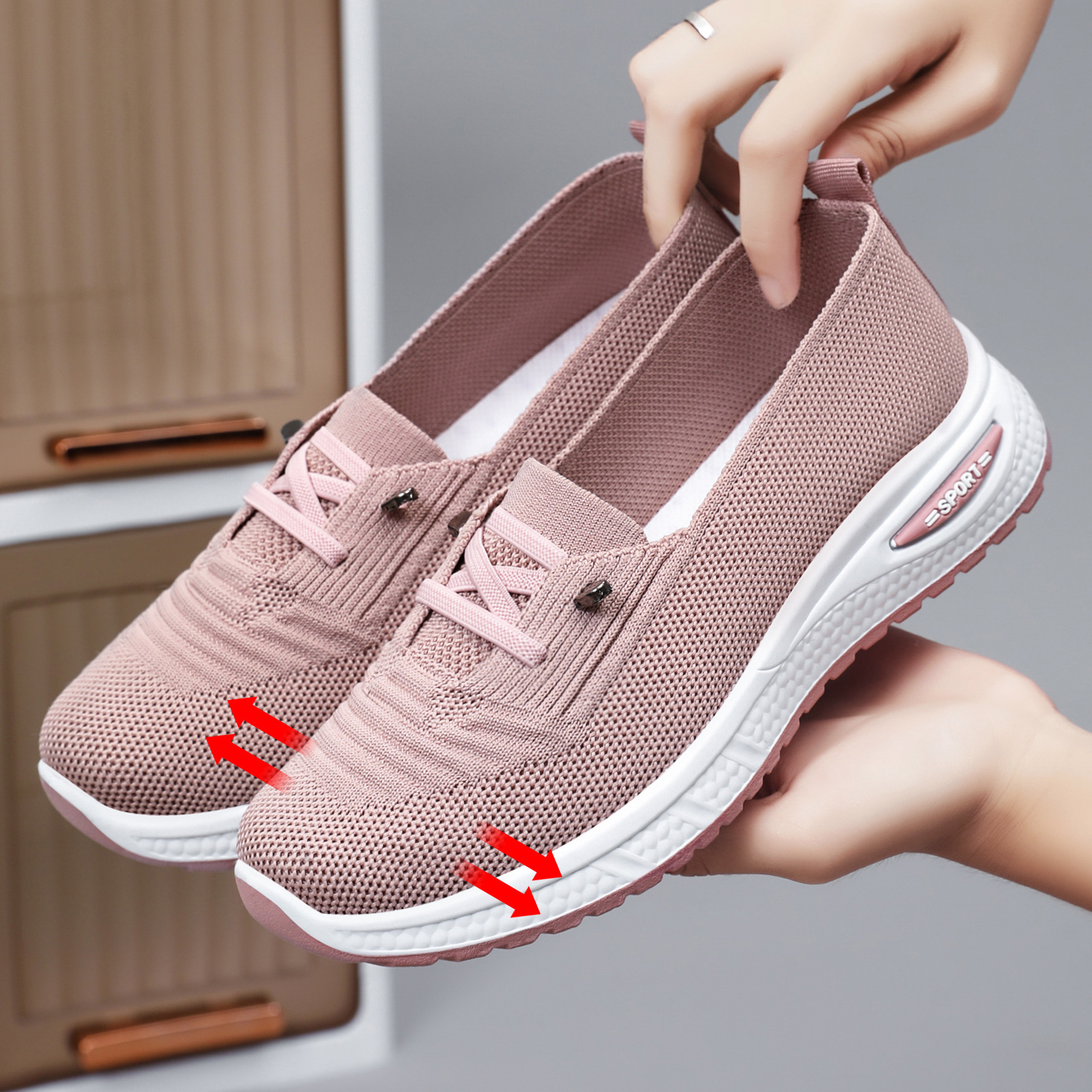 Zapatos de mujer primavera zapatos casuales grandes transfronterizos transpirables zapatos de malla ligera zapatos de lazos suaves zapatos de mujer