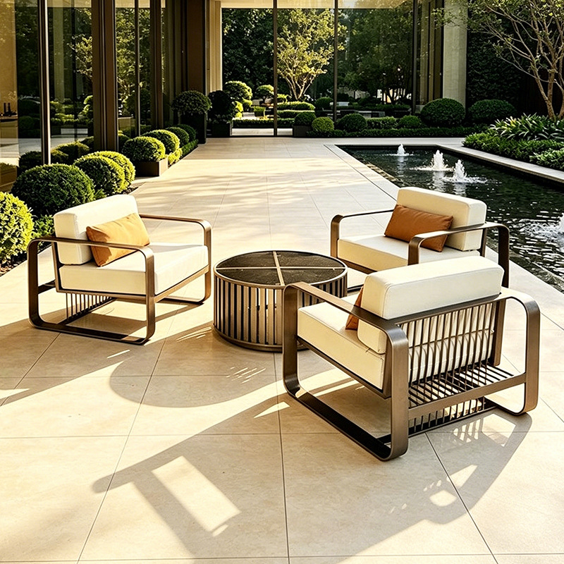 Sofá de ocio de aleación de aluminio al aire libre jardín departamento de ventas jardín terraza impermeable muebles de diseño de hotel