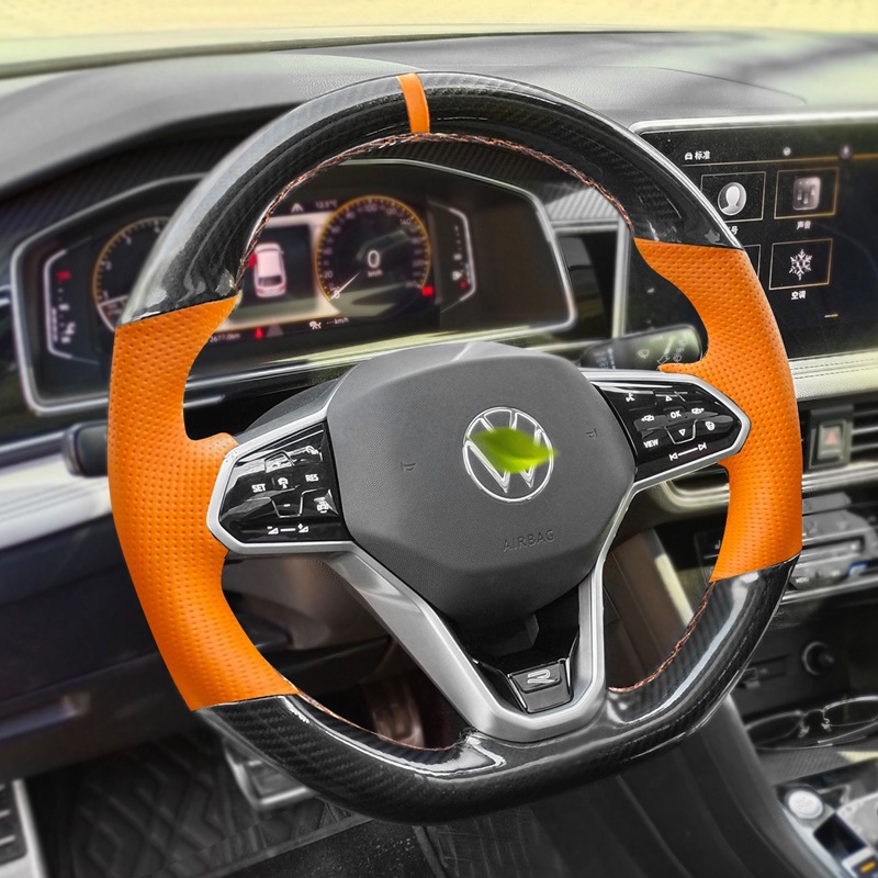 Cubierta del volante Lingdu costura a mano Passat Mai Sagitar CC Tiguan L Golf Tu Yue X Ang de cuero fibra carbono