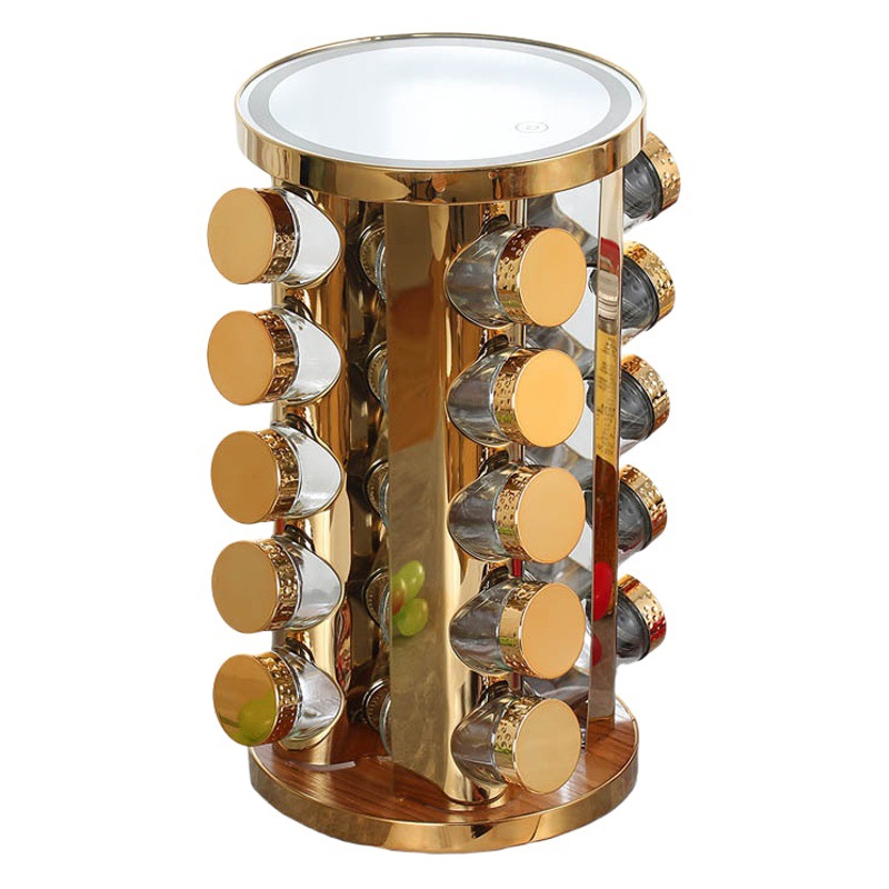 Cocina luminosa ronda condimento estante espejo de acero inoxidable suministros de cocina estante de almacenamiento de múltiples capas estante de almacenamiento condimento