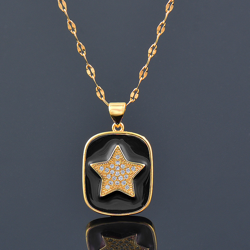 Simple Style Star Titanium Steel Enamel Plating Inlay Rhinestones Pendant Necklace 1 Piece