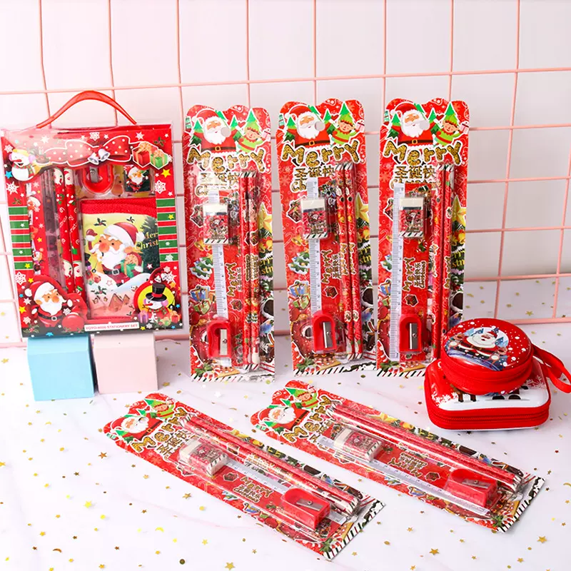 圣诞文具套装小学生铅笔橡皮尺子组合件套儿童毕业季六一节小礼品