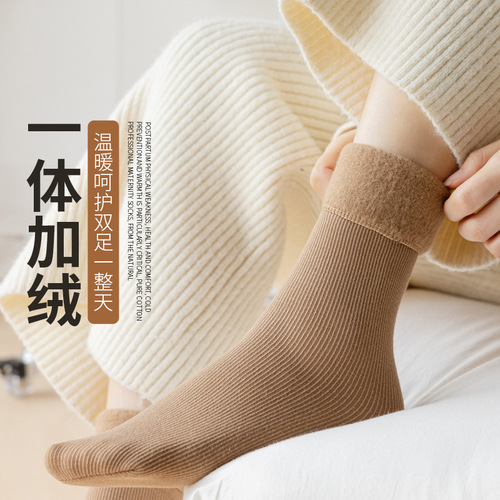 Snow socks, women's autumn and winter mid-calf socks, plus velvet, thickened, warm sleep socks, home floor socks, winter confinement socks