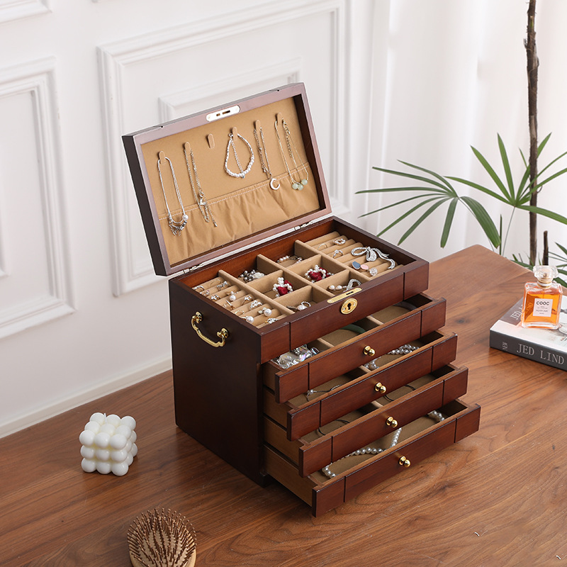Fábrica transfronteriza caja de joyería de madera pendientes collar caja de almacenamiento caja de joyería de madera maciza vintage caja de anillo de joyería