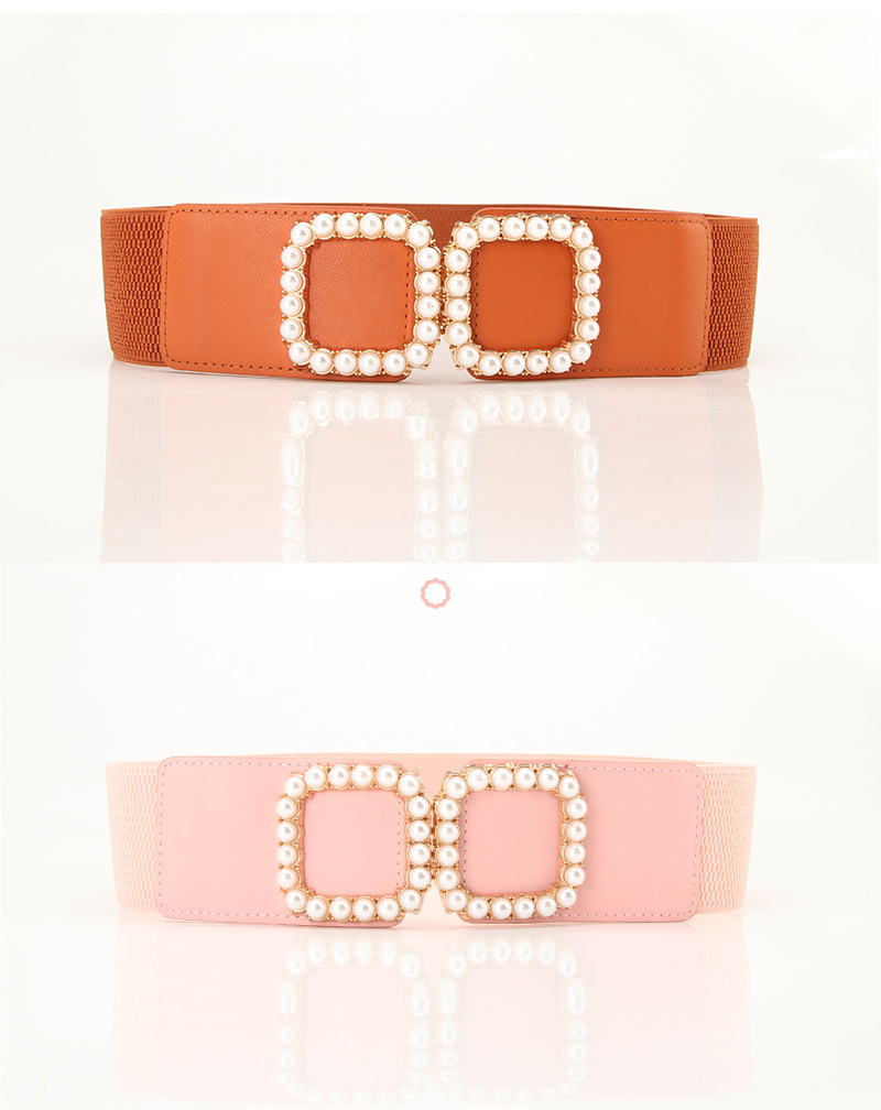 Sweet Solid Color Pu Leather Artificial Pearls Women's Leather Belts display picture 1