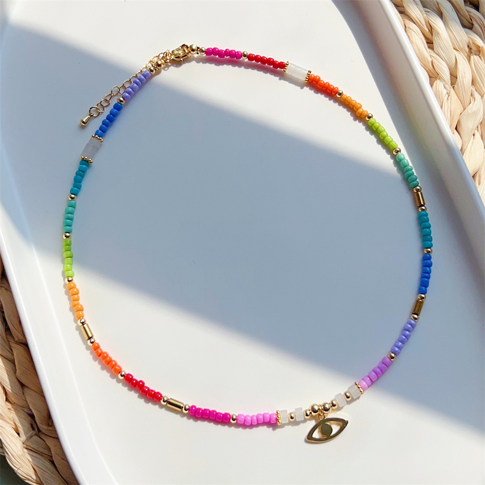 Daily Occasion Artificial Pearl, Glass, Seed Bead Material Round Pattern 1 Piece Bohemian Round Artificial Pearl Glass Seed Bead Beaded Women's Necklace