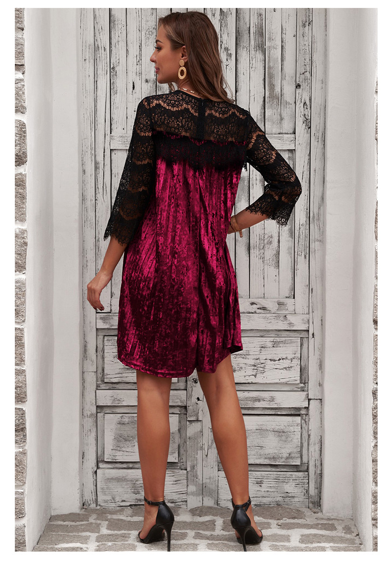 lace stitching velvet dress  NSSI46800