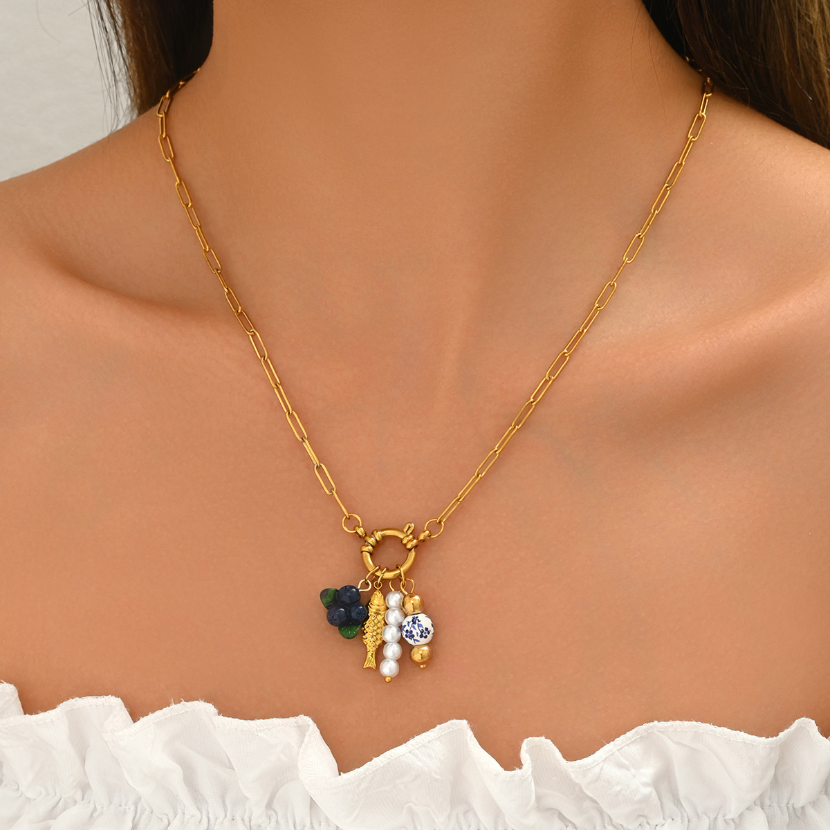 Geometric Pearl Pendant Necklace For Women Long Clavicle Chain_voghion.com