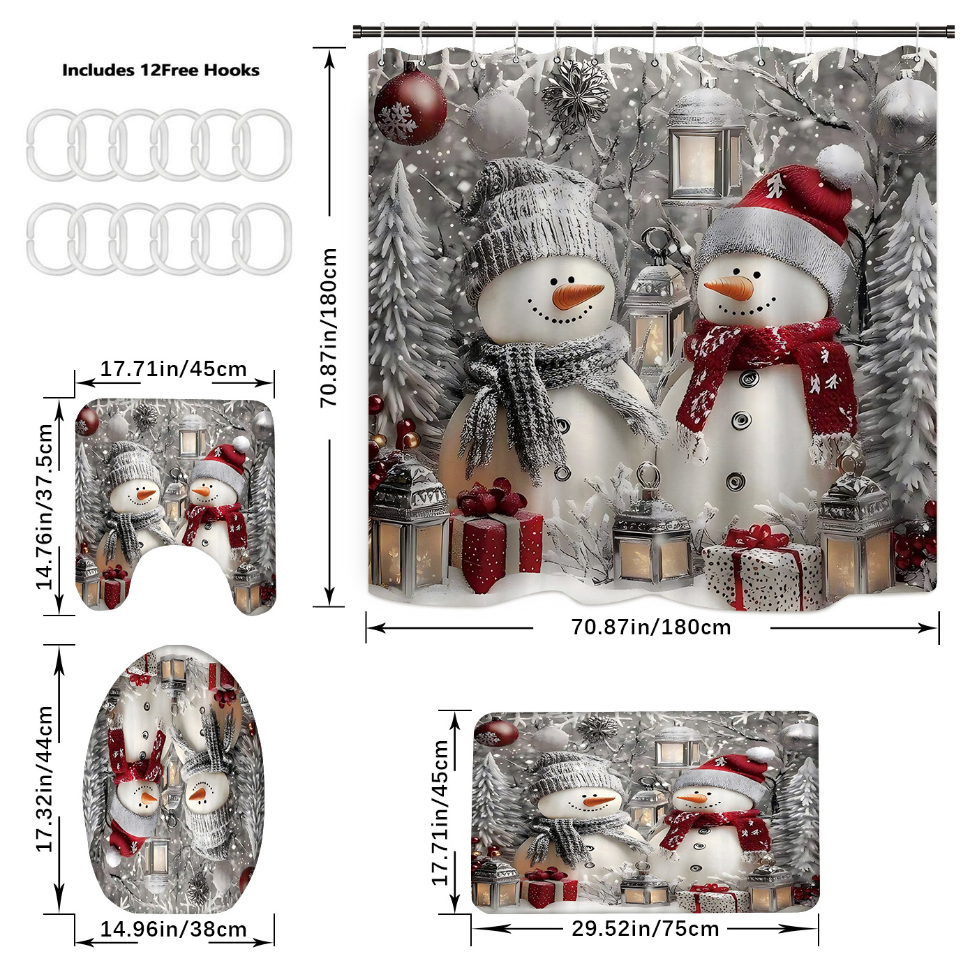 Cortina de ducha de poliéster impermeable con estampado navideño rojo, cortina de ducha creativa con diseño digital 3D, estilo americano y europeo, suministro directo transfronterizo del fabricante