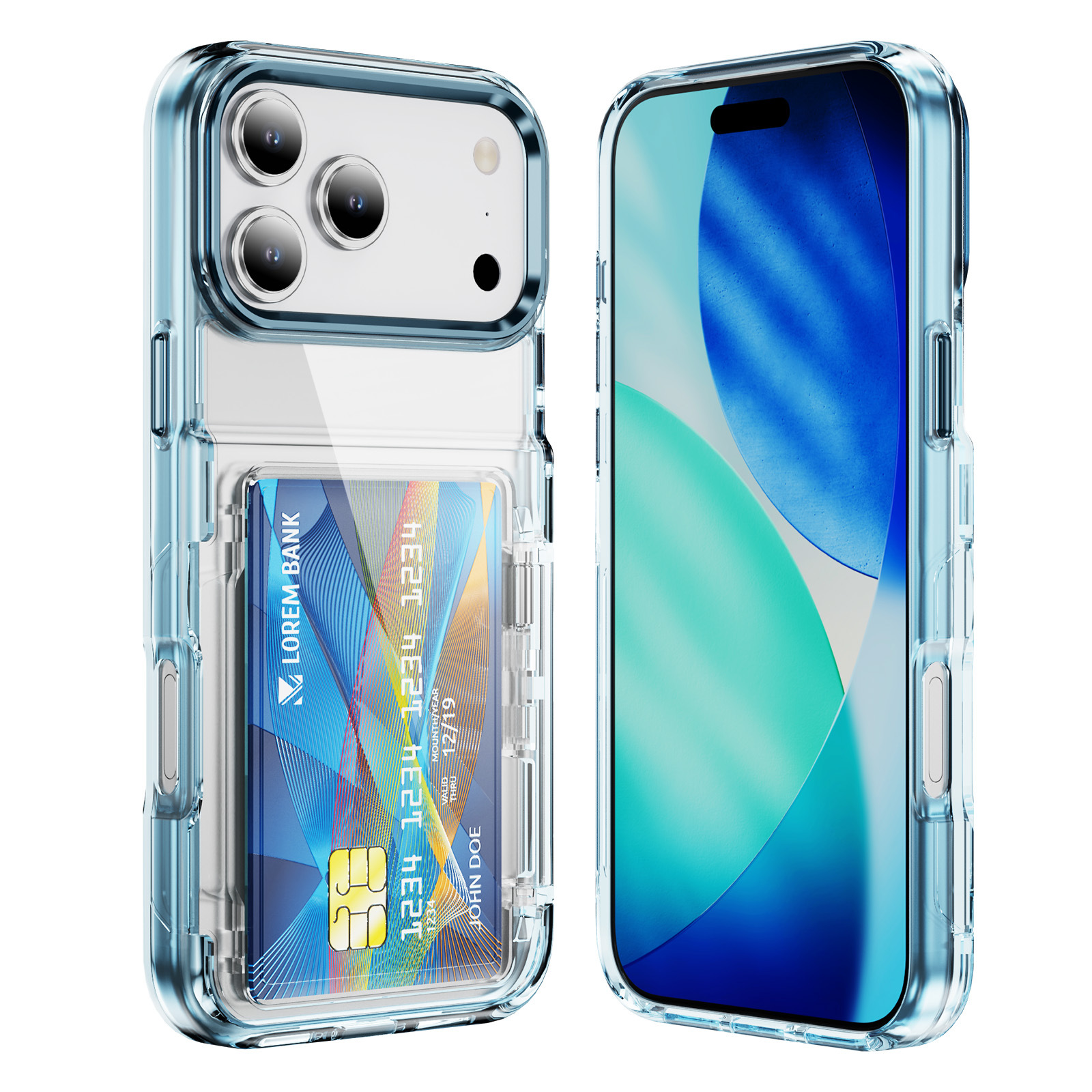 Aplicable para iPhone17ProMax bolsa de tarjeta militar, estuche de teléfono móvil transparente, soporte de tarjeta, estuche de protección a prueba de caídas, Apple17