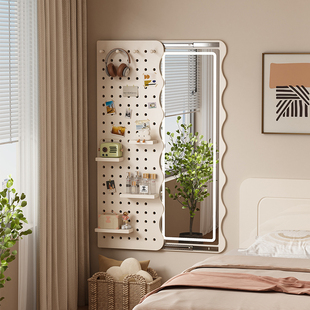 # Cream Style Full-body Mirror Floor-standing Ins Style Solid Wood Equal-body Mirror Real Mirror Bedside Breaking Mirror Belt Storage Rack