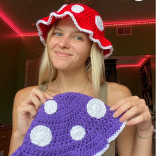 创意2025新款春秋季节女孩手钩针织宽檐透气蘑菇渔夫帽子源头厂家