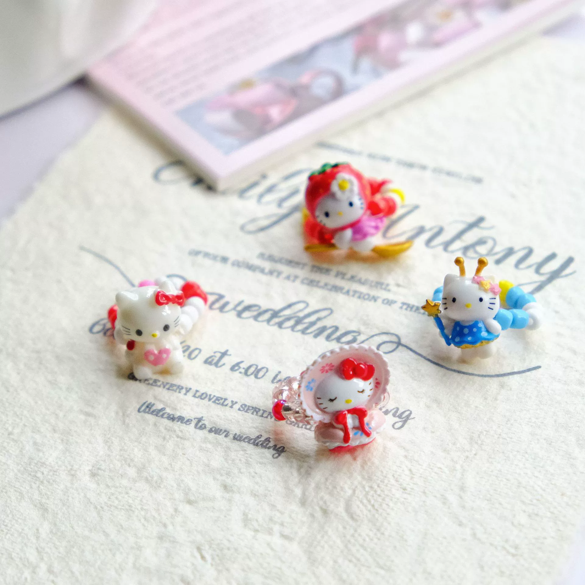 Эластичное бисерное кольцо Hello Kitty, ручная работа, мультяшный милый дизайн, разноцветные бусины