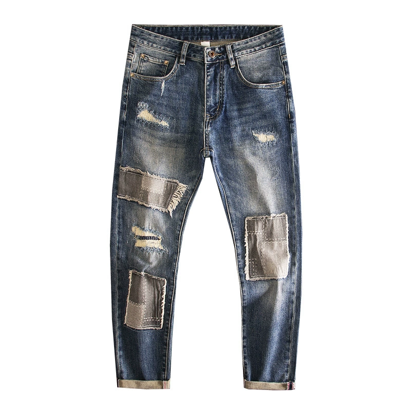 Elite retro elastic trend jeans with patches
