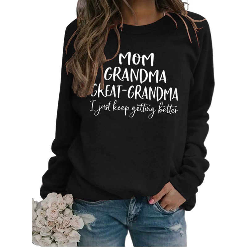 Европейская и американская модная Нижняя футболка с длинными рукавами MOM GRANDMA GREAT с надписями осень и зима плюс размер в наличии свитер Ebay