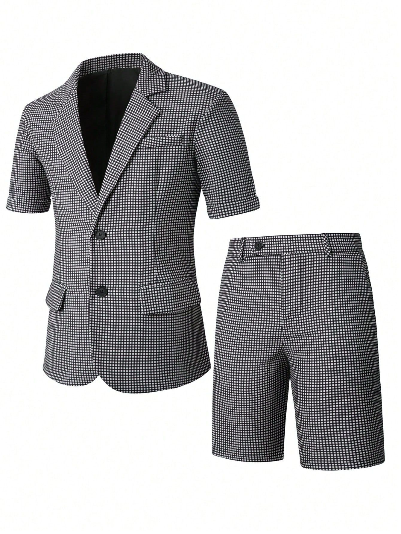 Herren Anzug Kariert Slim Fit Für Business Dinner Und Freizeit_voghion.com