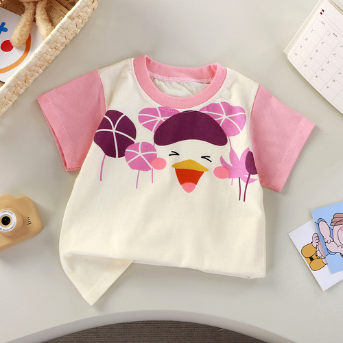 Summer New Children's T-shirt Short Sleeve Pure Cotton Half Sleeve Boys and Girls Children Single Piece Baby Sweatshirt Factory Wholesale