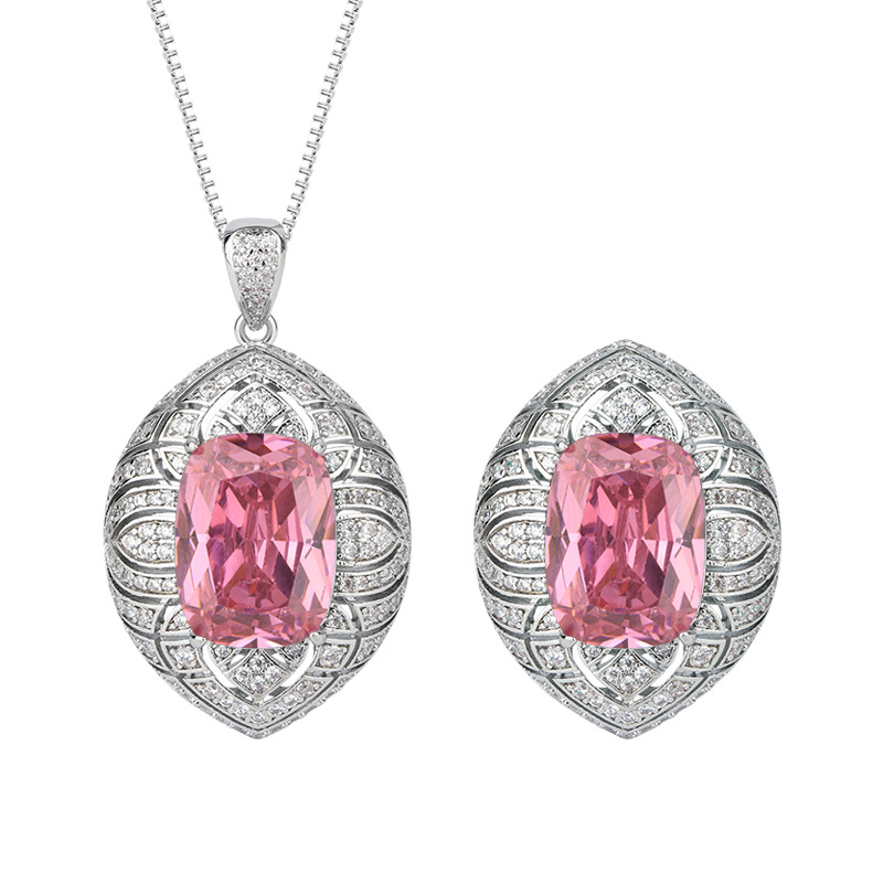 Zhuang Sheng joyería cobre inferior chapado en oro simulación Rosa diamante grasa rectangular Luz de lujo industria pesada traje colgante anillo 12*16