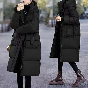 Cotton-padded jacket Women's Long 2024 Winter New Loose Bread Coat Thickened Cotton-padded Hooded Cotton-padded Jacket Black Other