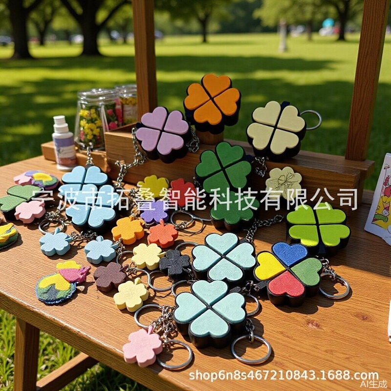 Cross-Border Hot-Selling 3D Printed Four-Leaf Clover Stress-Relief Car Key Fob Creative Gadget Keychain Bag Pendant